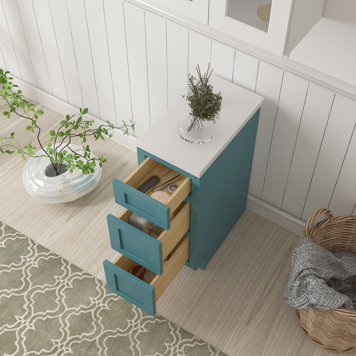 12" Single Bathroom Vanity Base Cabinet, Solid Wood Perfect Small Entryway Side Storage Cabinet with 3 Soft - Closing Drawers - HomeBeyond