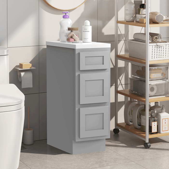 12" Single Bathroom Vanity Base Cabinet, Solid Wood Perfect Small Entryway Side Storage Cabinet with 3 Soft - Closing Drawers - HomeBeyond