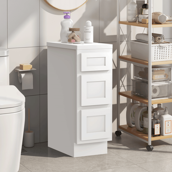 12" Single Bathroom Vanity Base Cabinet, Solid Wood Perfect Small Entryway Side Storage Cabinet with 3 Soft - Closing Drawers - HomeBeyond