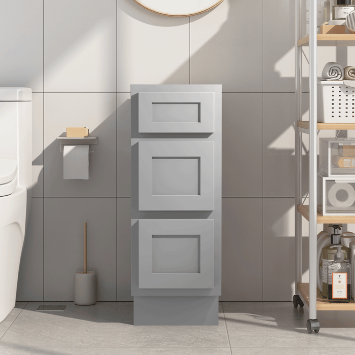 12" Single Bathroom Vanity Base Cabinet, Solid Wood Perfect Small Entryway Side Storage Cabinet with 3 Soft - Closing Drawers - HomeBeyond