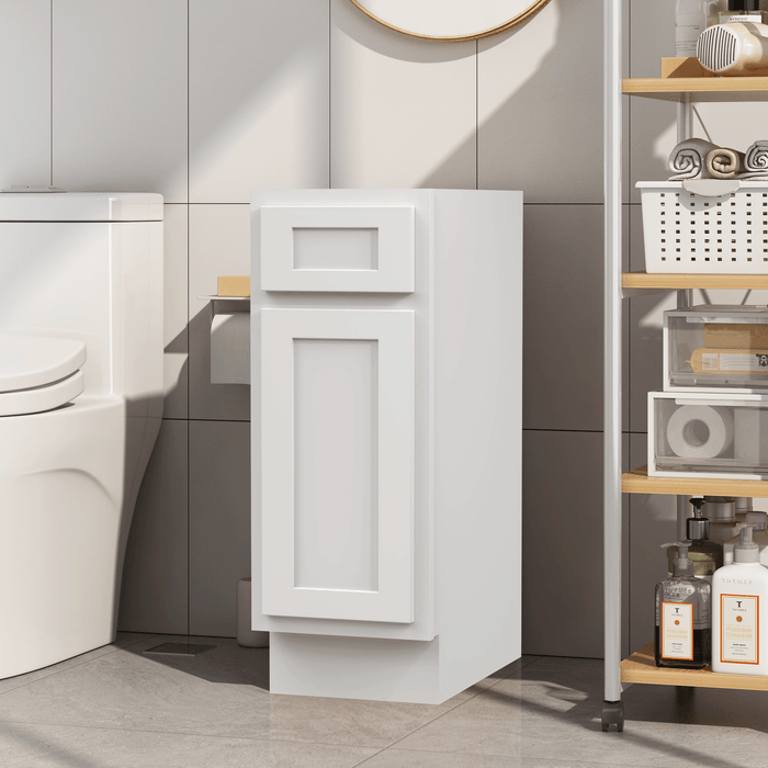 12" Single Right Offset Vanity Base Cabinet, Solid Wood Perfect Small Bathroom Side Storage Cabinet - HomeBeyond