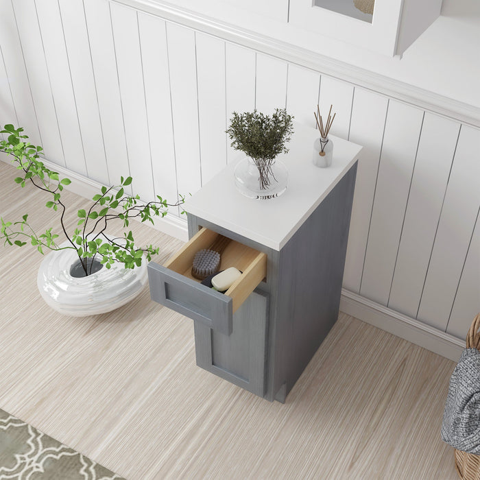 12" Single Right Offset Vanity Base Cabinet, Solid Wood Perfect Small Bathroom Side Storage Cabinet - HomeBeyond