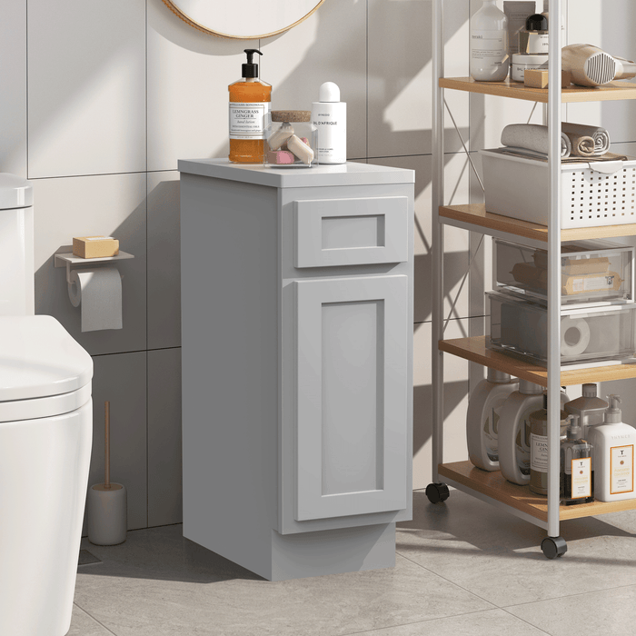 12" Single Right Offset Vanity Base Cabinet, Solid Wood Perfect Small Bathroom Side Storage Cabinet - HomeBeyond