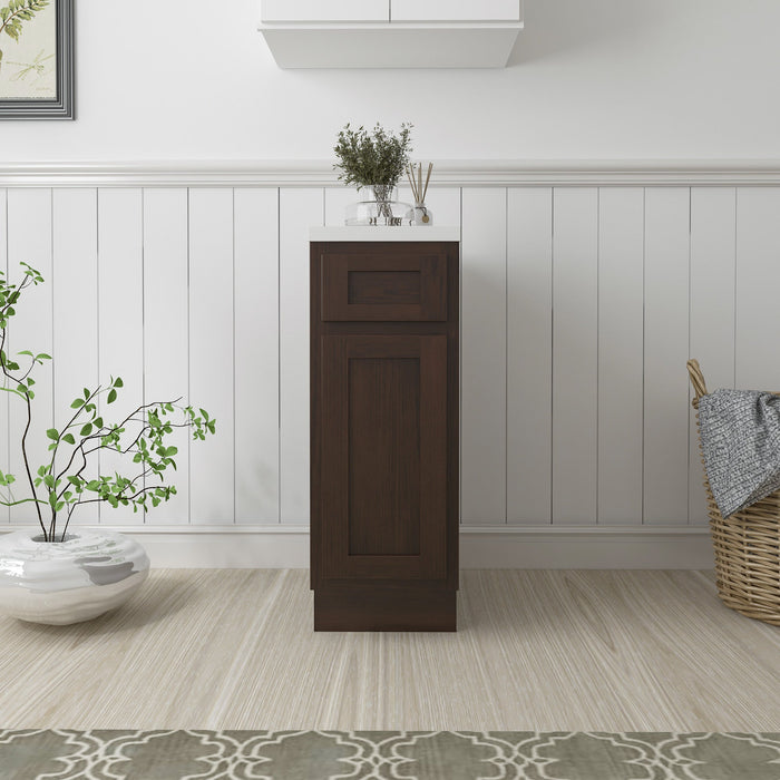 12" Single Right Offset Vanity Base Cabinet, Solid Wood Perfect Small Bathroom Side Storage Cabinet - HomeBeyond