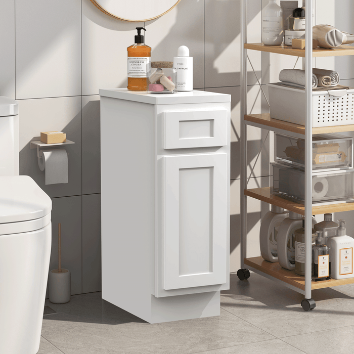 12" Single Right Offset Vanity Base Cabinet, Solid Wood Perfect Small Bathroom Side Storage Cabinet - HomeBeyond