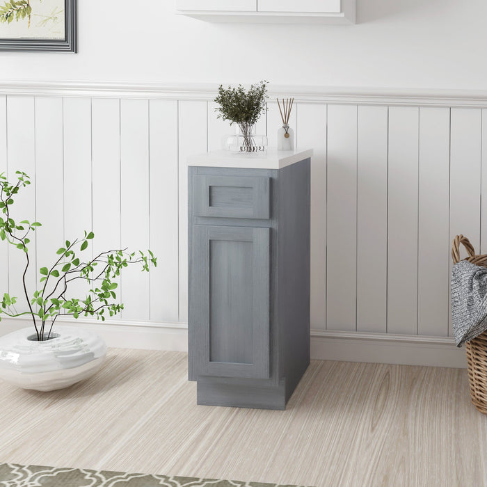 12" Single Right Offset Vanity Base Cabinet, Solid Wood Perfect Small Bathroom Side Storage Cabinet - HomeBeyond