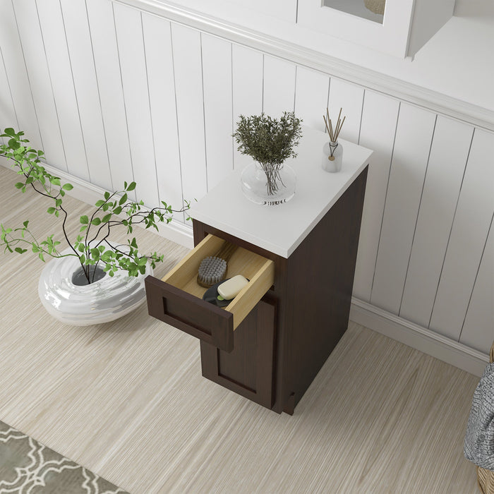 12" Single Right Offset Vanity Base Cabinet, Solid Wood Perfect Small Bathroom Side Storage Cabinet - HomeBeyond
