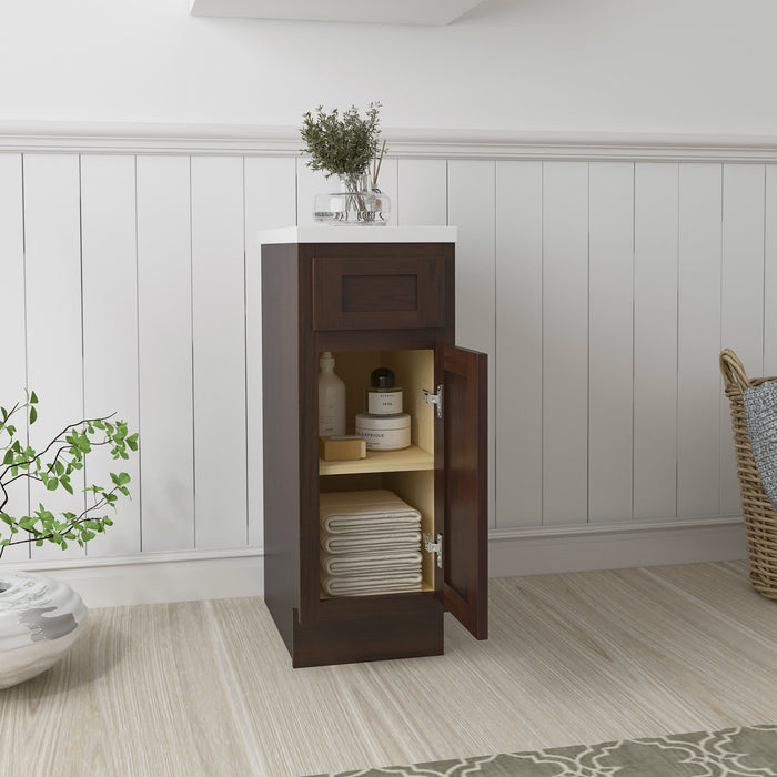 12" Single Right Offset Vanity Base Cabinet, Solid Wood Perfect Small Bathroom Side Storage Cabinet - HomeBeyond