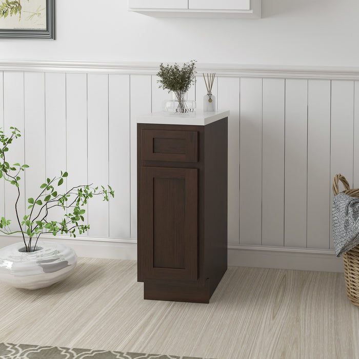12" Single Right Offset Vanity Base Cabinet, Solid Wood Perfect Small Bathroom Side Storage Cabinet - HomeBeyond