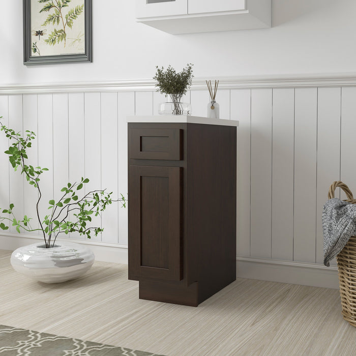 12" Single Right Offset Vanity Base Cabinet, Solid Wood Perfect Small Bathroom Side Storage Cabinet - HomeBeyond