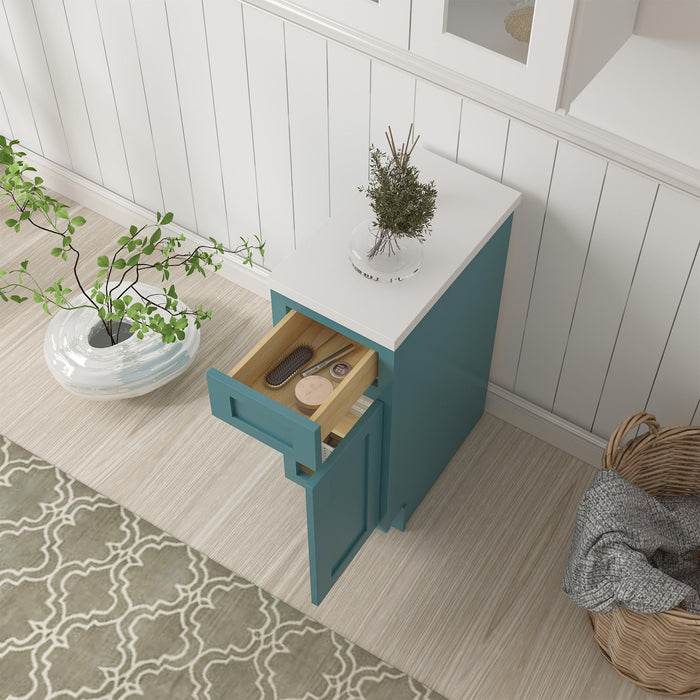 12" Single Right Offset Vanity Base Cabinet, Solid Wood Perfect Small Bathroom Side Storage Cabinet - HomeBeyond