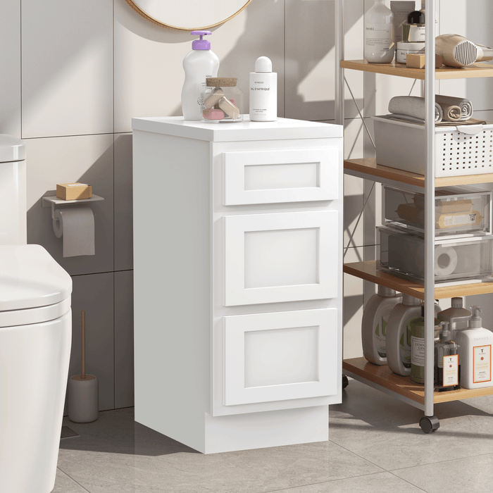 15" Single Bathroom Vanity Base Cabinet, Solid Wood Perfect Entryway Side Storage Cabinet Organizer with 3 Soft - Closing Drawers - HomeBeyond