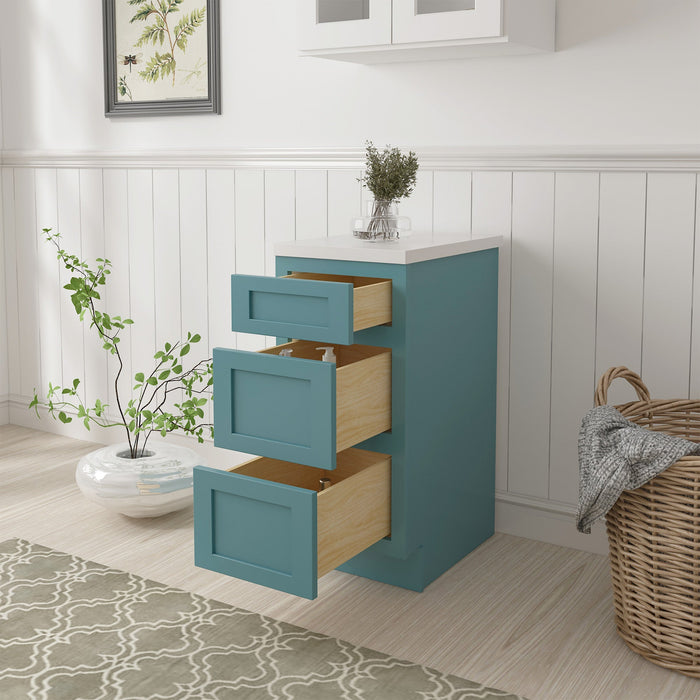 15" Single Bathroom Vanity Base Cabinet, Solid Wood Perfect Entryway Side Storage Cabinet Organizer with 3 Soft - Closing Drawers - HomeBeyond