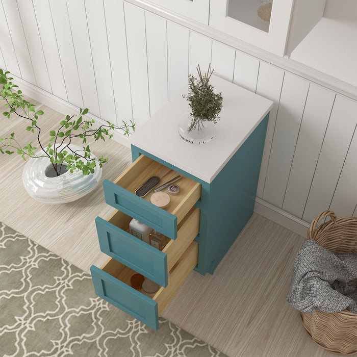 15" Single Bathroom Vanity Base Cabinet, Solid Wood Perfect Entryway Side Storage Cabinet Organizer with 3 Soft - Closing Drawers - HomeBeyond