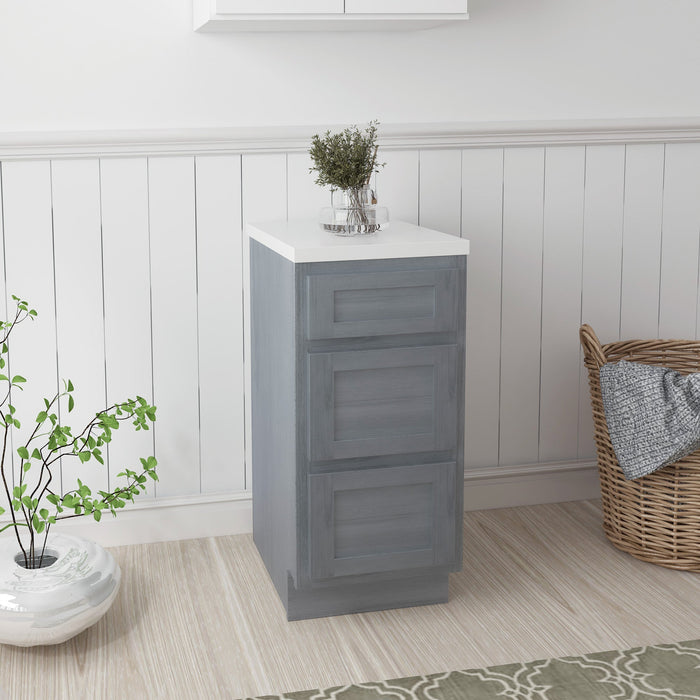 15" Single Bathroom Vanity Base Cabinet, Solid Wood Perfect Entryway Side Storage Cabinet Organizer with 3 Soft - Closing Drawers - HomeBeyond