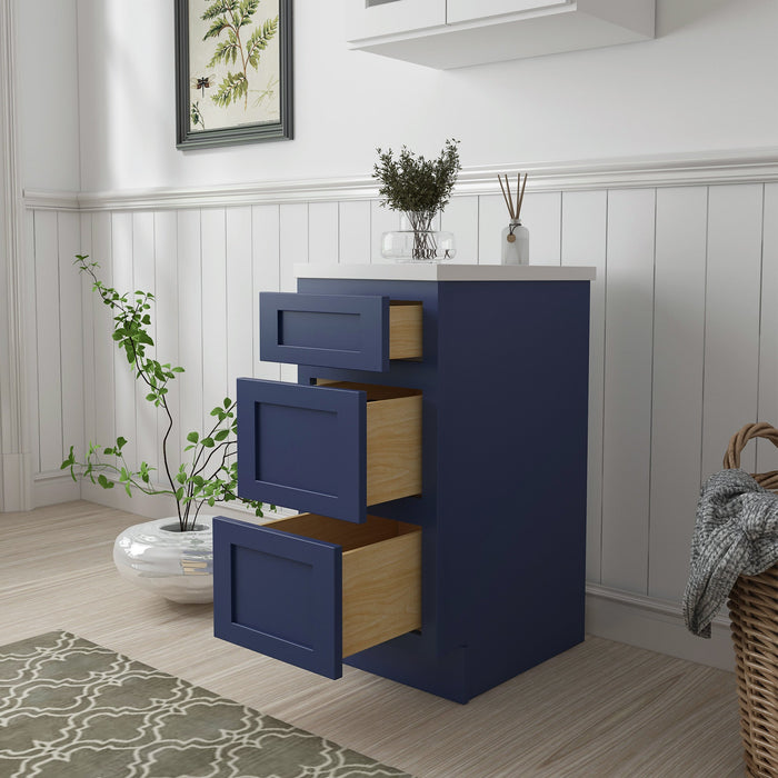 15" Single Bathroom Vanity Base Cabinet, Solid Wood Perfect Entryway Side Storage Cabinet Organizer with 3 Soft - Closing Drawers - HomeBeyond