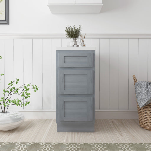 15" Single Bathroom Vanity Base Cabinet, Solid Wood Perfect Entryway Side Storage Cabinet Organizer with 3 Soft - Closing Drawers - HomeBeyond