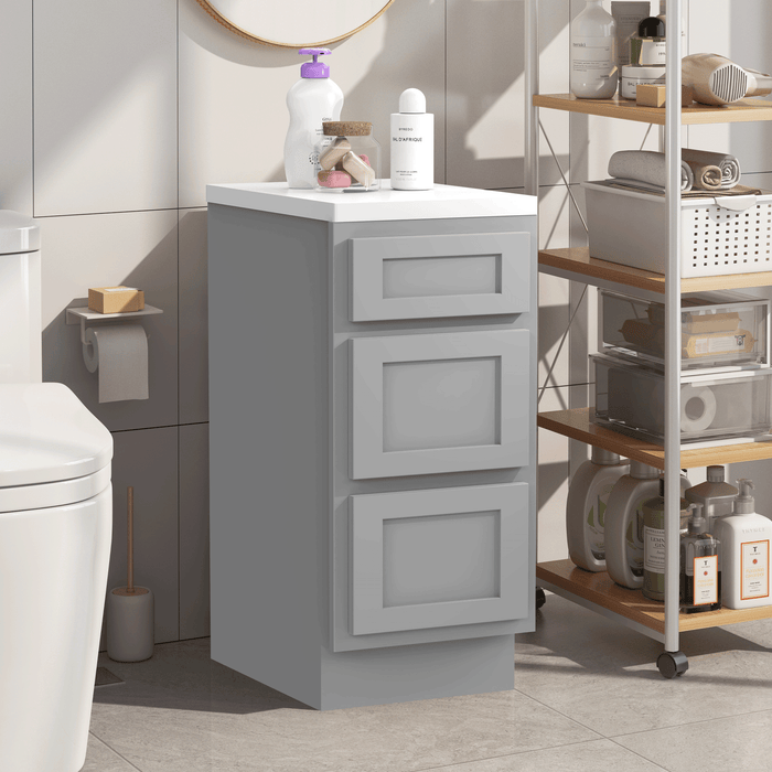 15" Single Bathroom Vanity Base Cabinet, Solid Wood Perfect Entryway Side Storage Cabinet Organizer with 3 Soft - Closing Drawers - HomeBeyond