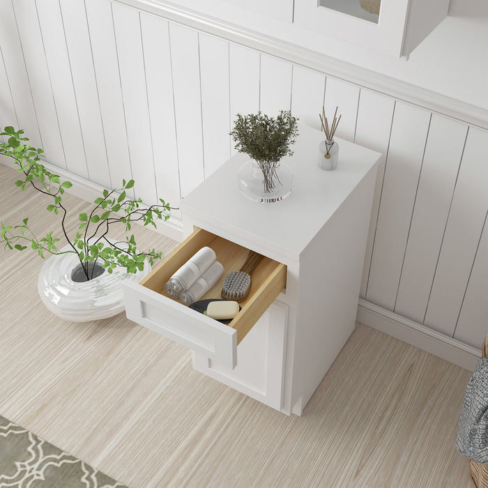 15" Single Right Offset Vanity Base Cabinet, Solid Wood Perfect Small Bathroom Side Storage Cabinet - HomeBeyond