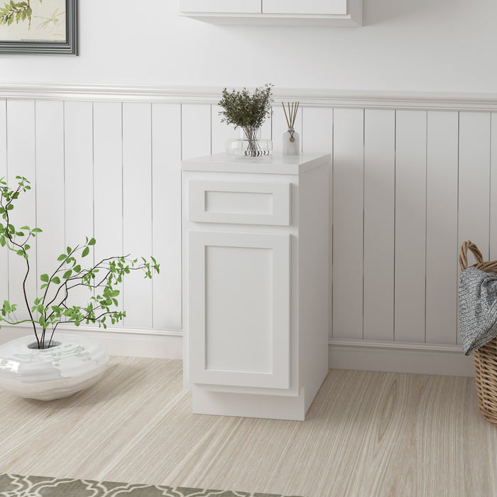 15" Single Right Offset Vanity Base Cabinet, Solid Wood Perfect Small Bathroom Side Storage Cabinet - HomeBeyond
