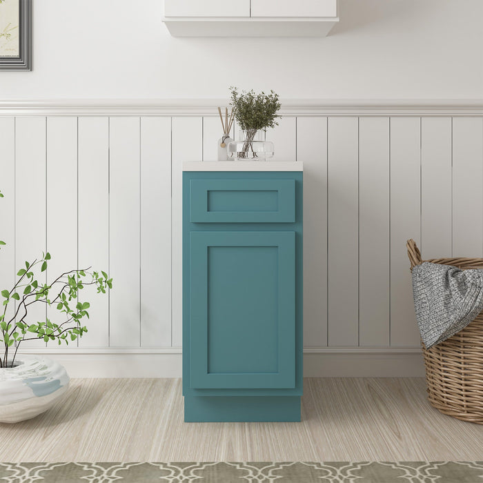 15" Single Right Offset Vanity Base Cabinet, Solid Wood Perfect Small Bathroom Side Storage Cabinet - HomeBeyond