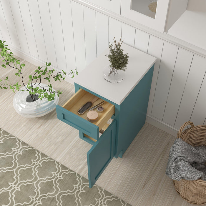 15" Single Right Offset Vanity Base Cabinet, Solid Wood Perfect Small Bathroom Side Storage Cabinet - HomeBeyond