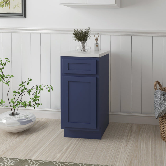 15" Single Right Offset Vanity Base Cabinet, Solid Wood Perfect Small Bathroom Side Storage Cabinet - HomeBeyond