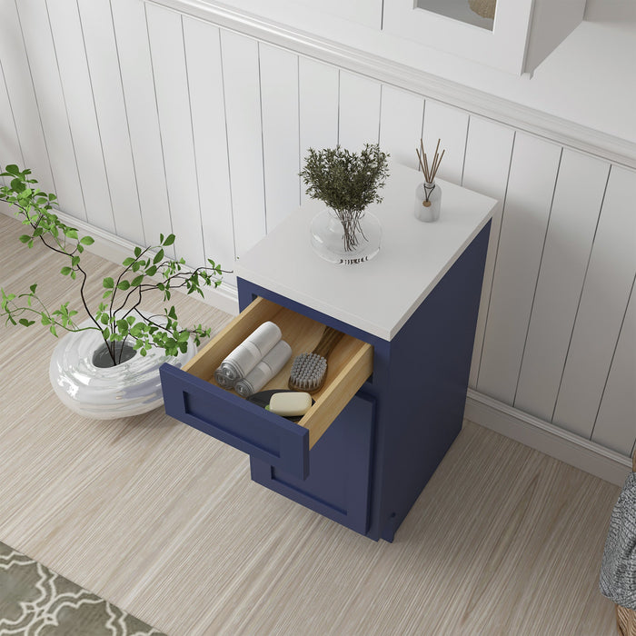 15" Single Right Offset Vanity Base Cabinet, Solid Wood Perfect Small Bathroom Side Storage Cabinet - HomeBeyond