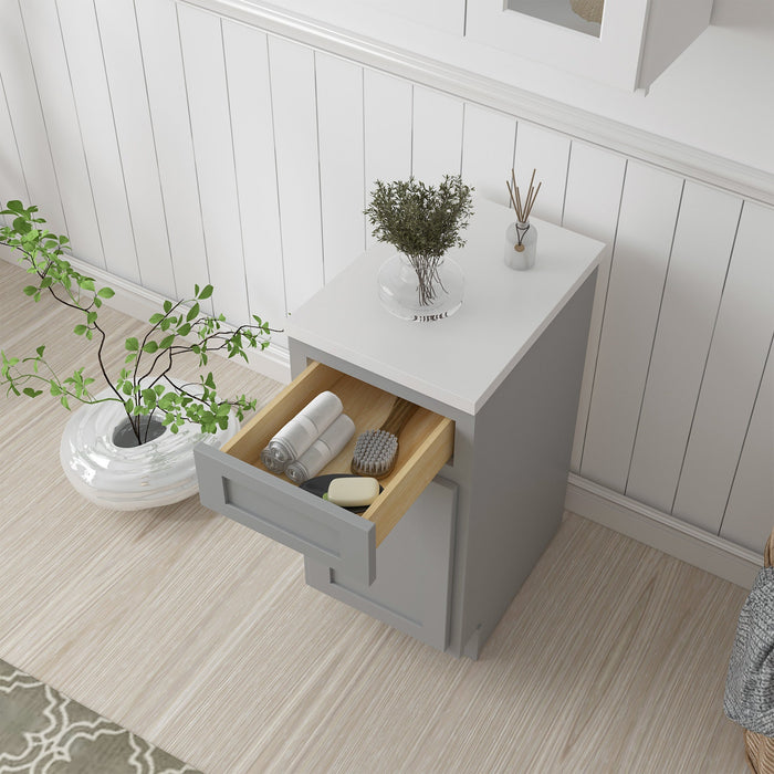 15" Single Right Offset Vanity Base Cabinet, Solid Wood Perfect Small Bathroom Side Storage Cabinet - HomeBeyond