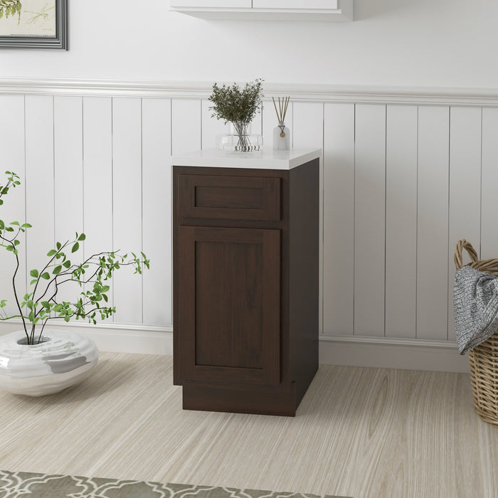 15" Single Right Offset Vanity Base Cabinet, Solid Wood Perfect Small Bathroom Side Storage Cabinet - HomeBeyond