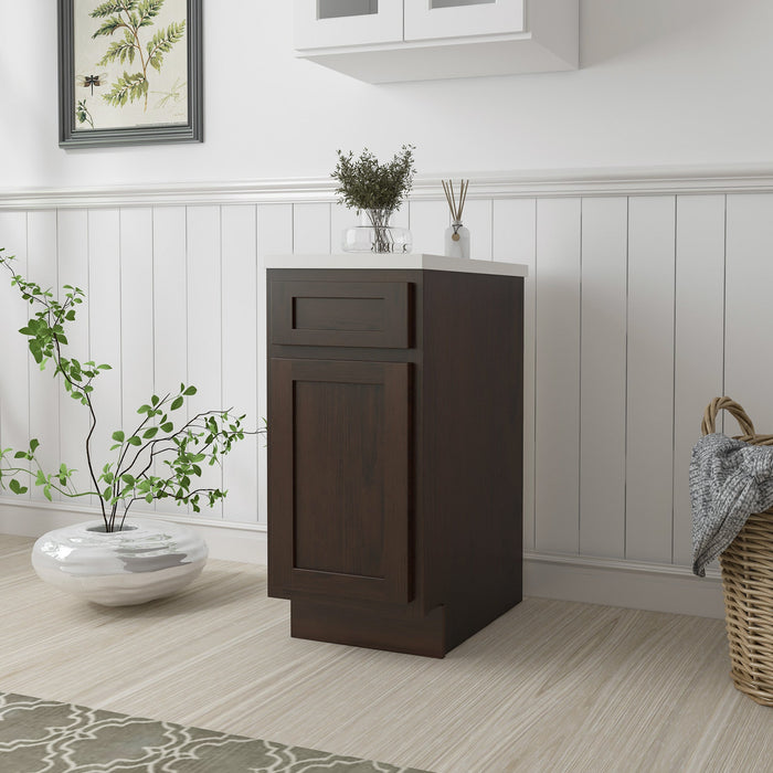15" Single Right Offset Vanity Base Cabinet, Solid Wood Perfect Small Bathroom Side Storage Cabinet - HomeBeyond