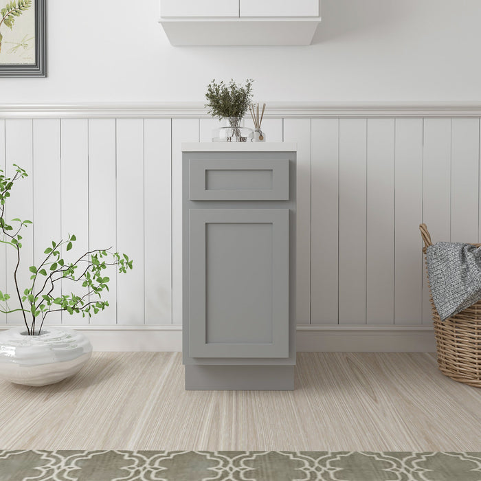 15" Single Right Offset Vanity Base Cabinet, Solid Wood Perfect Small Bathroom Side Storage Cabinet - HomeBeyond