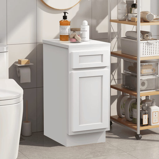 15" Single Right Offset Vanity Base Cabinet, Solid Wood Perfect Small Bathroom Side Storage Cabinet - HomeBeyond