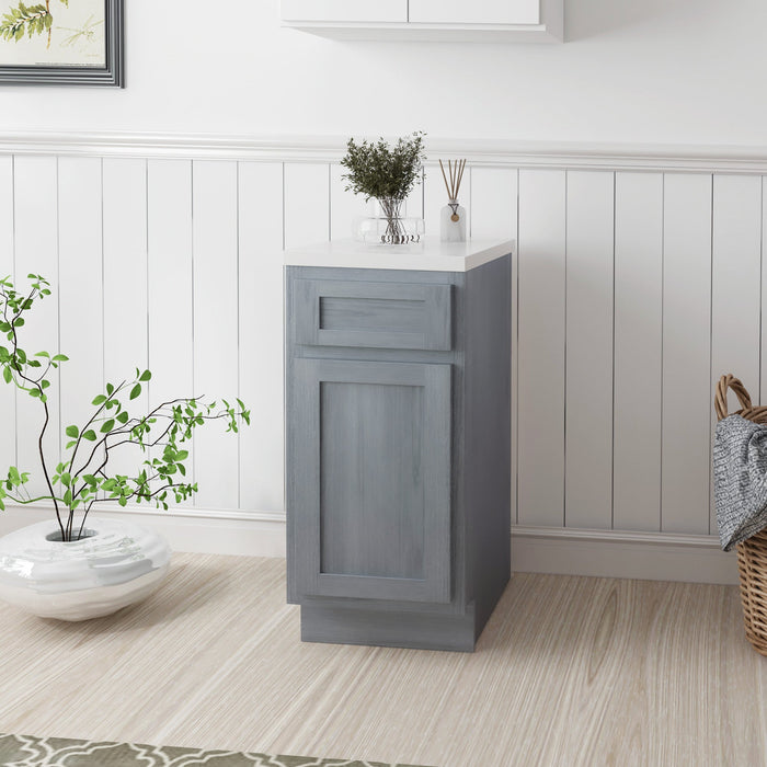 15" Single Right Offset Vanity Base Cabinet, Solid Wood Perfect Small Bathroom Side Storage Cabinet - HomeBeyond