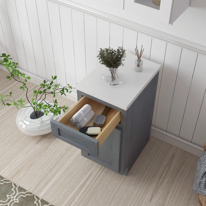 15" Single Right Offset Vanity Base Cabinet, Solid Wood Perfect Small Bathroom Side Storage Cabinet - HomeBeyond