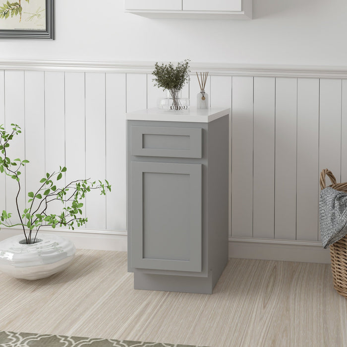 15" Single Right Offset Vanity Base Cabinet, Solid Wood Perfect Small Bathroom Side Storage Cabinet - HomeBeyond