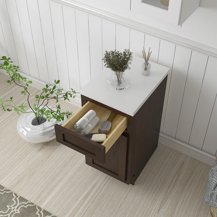 15" Single Right Offset Vanity Base Cabinet, Solid Wood Perfect Small Bathroom Side Storage Cabinet - HomeBeyond