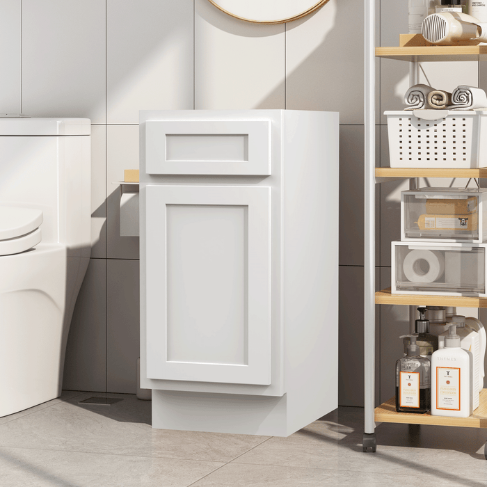 15" Single Right Offset Vanity Base Cabinet, Solid Wood Perfect Small Bathroom Side Storage Cabinet - HomeBeyond