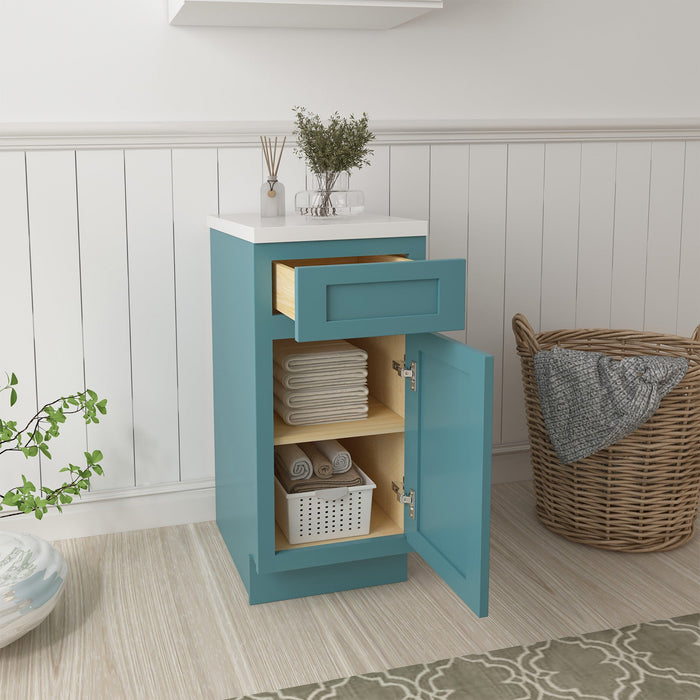 15" Single Right Offset Vanity Base Cabinet, Solid Wood Perfect Small Bathroom Side Storage Cabinet - HomeBeyond