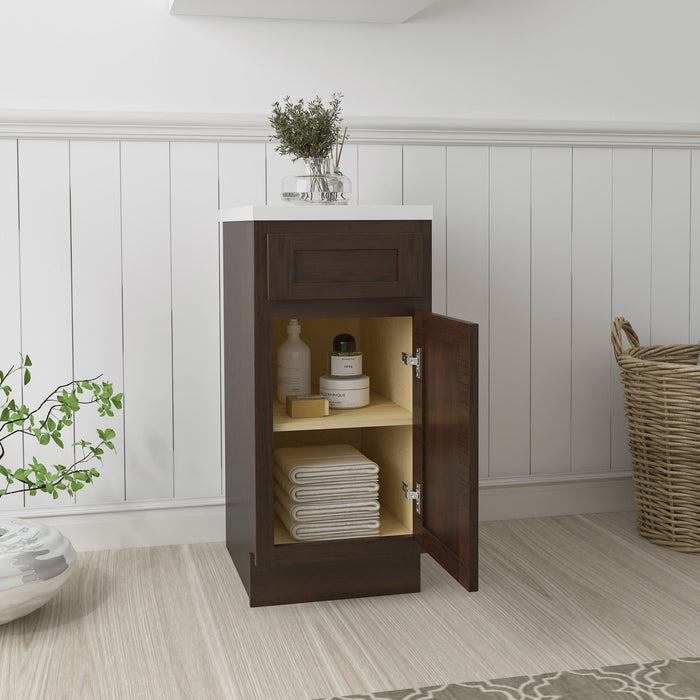 15" Single Right Offset Vanity Base Cabinet, Solid Wood Perfect Small Bathroom Side Storage Cabinet - HomeBeyond