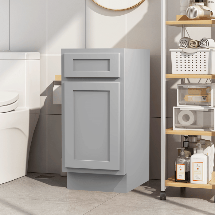 15" Single Right Offset Vanity Base Cabinet, Solid Wood Perfect Small Bathroom Side Storage Cabinet - HomeBeyond