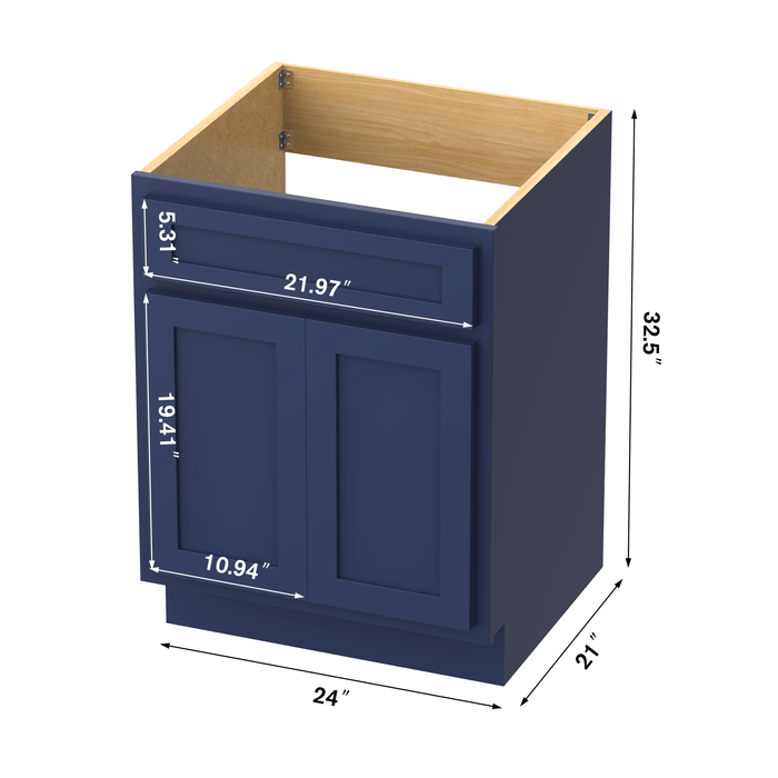 24" Bathroom Vanity Cabinet, Solid Wood Bathroom Sink Cabinet Organizer with Double Shutter Door - HomeBeyond