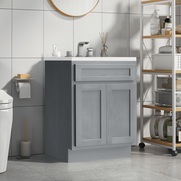 24" Bathroom Vanity Cabinet, Solid Wood Bathroom Sink Cabinet Organizer with Double Shutter Door - HomeBeyond