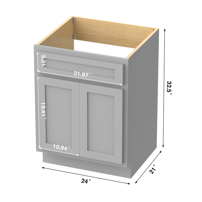 24" Bathroom Vanity Cabinet, Solid Wood Bathroom Sink Cabinet Organizer with Double Shutter Door - HomeBeyond