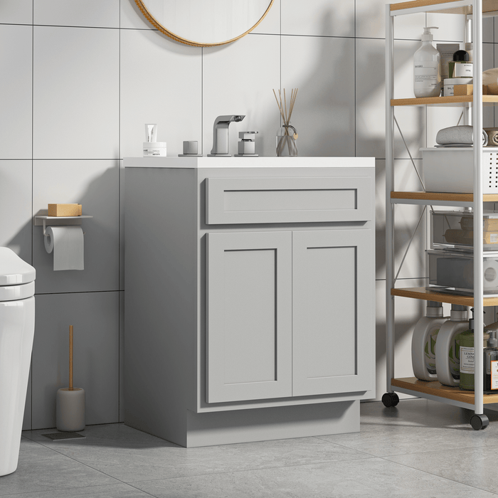 24" Bathroom Vanity Cabinet, Solid Wood Bathroom Sink Cabinet Organizer with Double Shutter Door - HomeBeyond