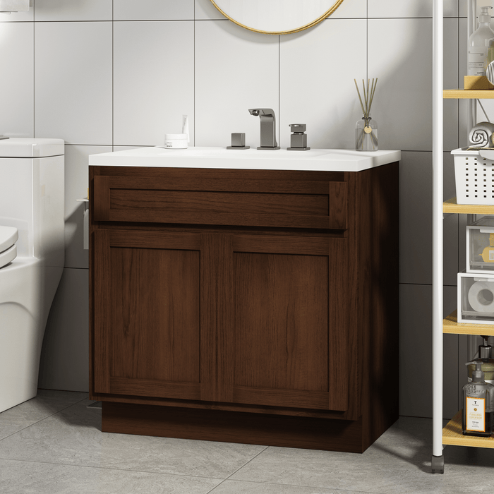 30" Bathroom Vanity Cabinet, Solid Wood Modern Bathroom Storage Floor Cabinet with Double Shutter Door - HomeBeyond