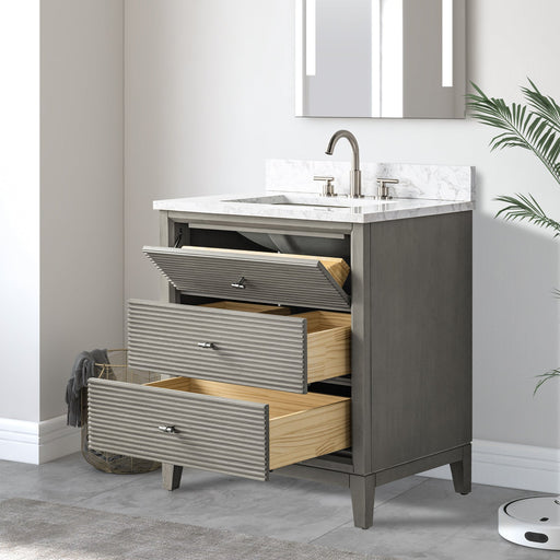 30" Single Sink Freestanding Bath Vanity Cabinet with White Engineered Marble Top - HomeBeyond