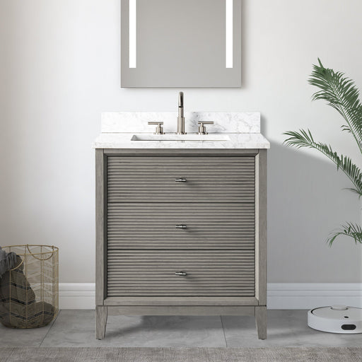 30" Single Sink Freestanding Bath Vanity Cabinet with White Engineered Marble Top - HomeBeyond