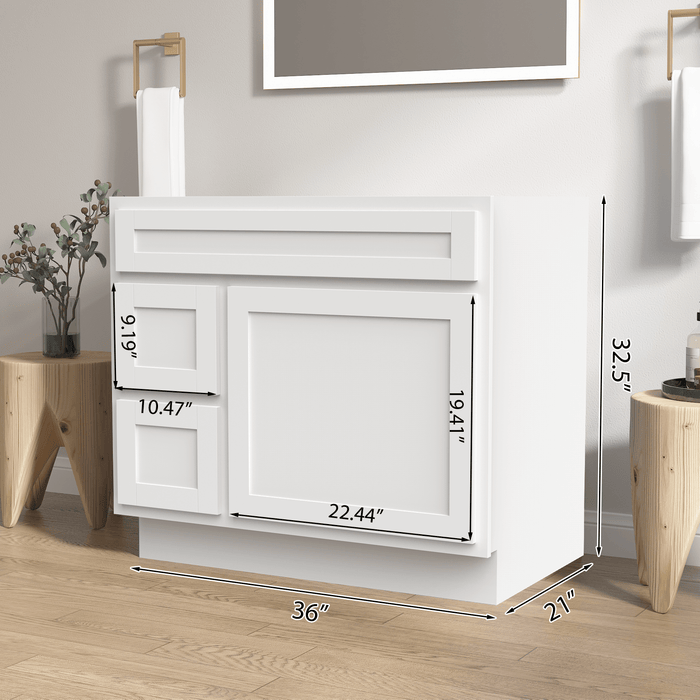 36" Bathroom Vanity Cabinet, Solid Wood Single Shutter Doors 2 - Extension Drawers Bathroom Sink Cabinet - HomeBeyond