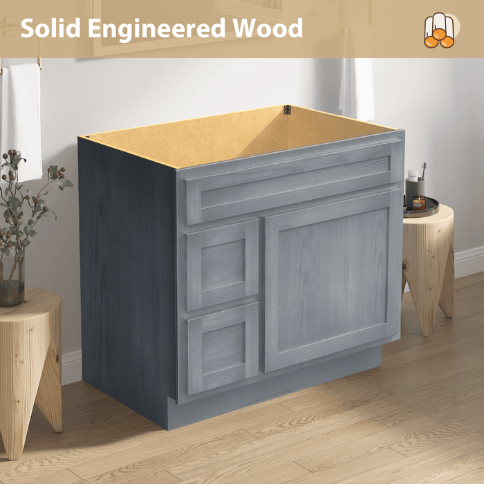 36" Bathroom Vanity Cabinet, Solid Wood Single Shutter Doors 2 - Extension Drawers Bathroom Sink Cabinet - HomeBeyond